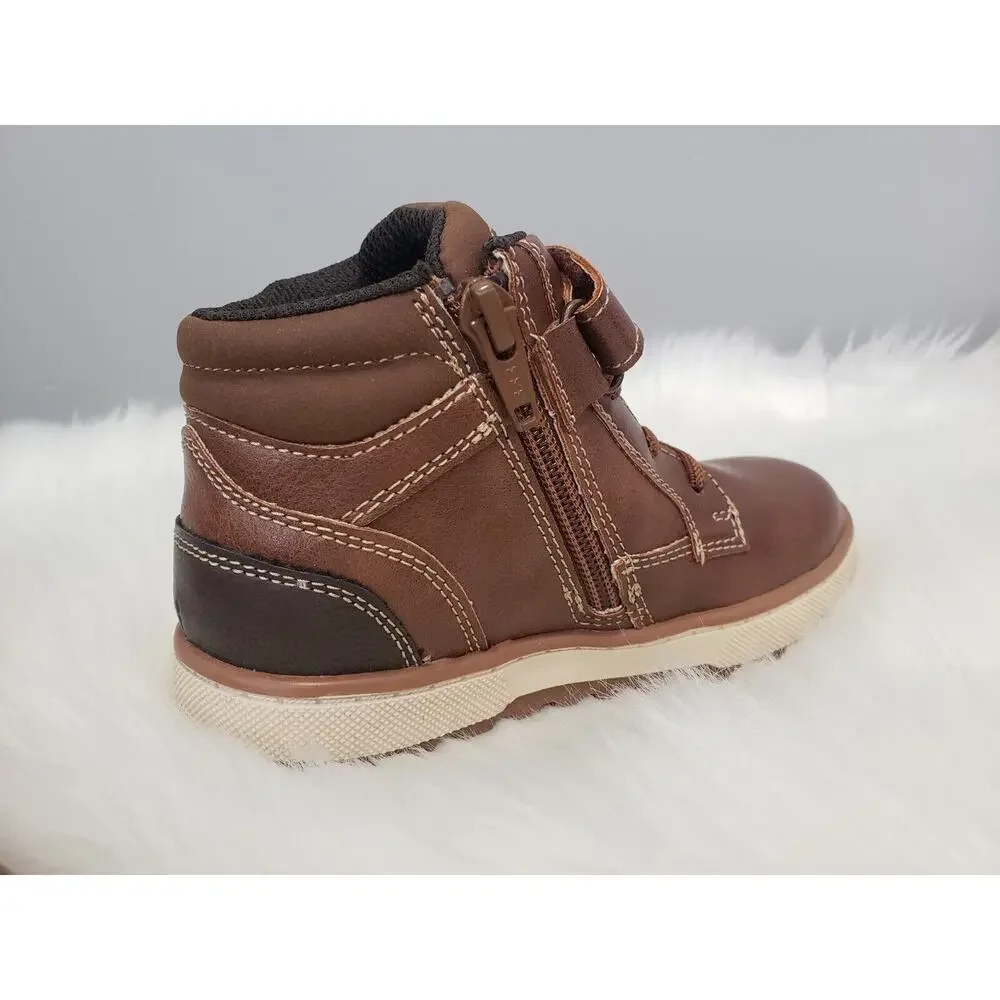 NEW Toddler Easy On Off Boot Size 5 Brown Winter fall Faux Leather‎ Combat biker
